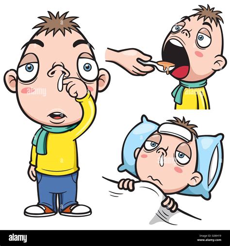 sick boy clip art  cartoon sick boy  girl set  isolated