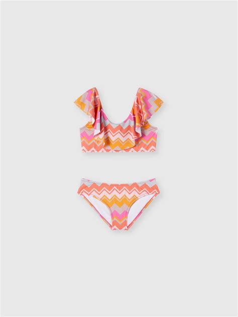 Zig Zag Print Bikini Swimsuit With Logo