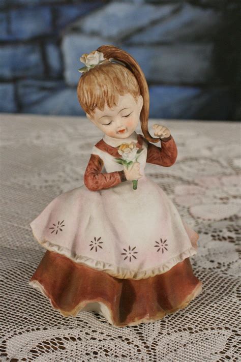 Vintage Lefton Figurine Girl With Flower Hand Painted Kw B Etsy