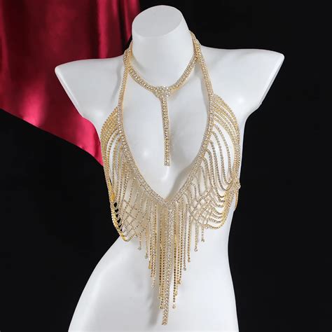 Hot Selling Fine Jewelry Gold Breast Body Chain Jewelry Sexy Bikini Flash Diamond Pendant Full