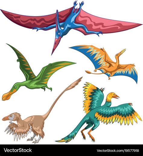 Flying dinosaurs set Royalty Free Vector Image