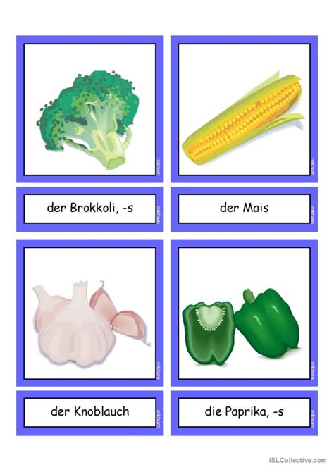 Flashcards Gemüse 1 mittel bildwörte English ESL worksheets pdf doc