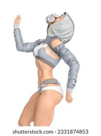 Muscular Woman Cyberpunk Suit Dancing D Stock Illustration