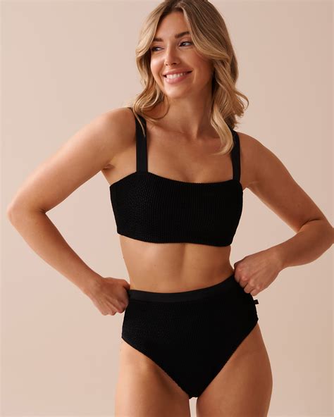 Textured Bandeau Bikini Top Black La Vie En Rose