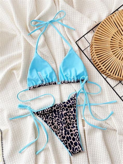 Swim Sxy Pcs Set Women Summer Beach Leopard Print Halter Tie Sexy Bikini Swimwear Set