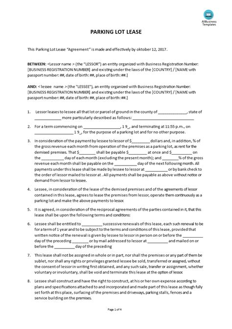 Parking Rental Agreement Template Pdf Template