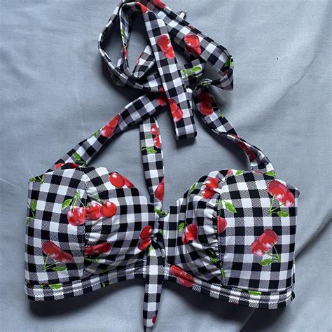 Hot Topic Cherry Gingham Swim Top NEVER WORN Just Depop