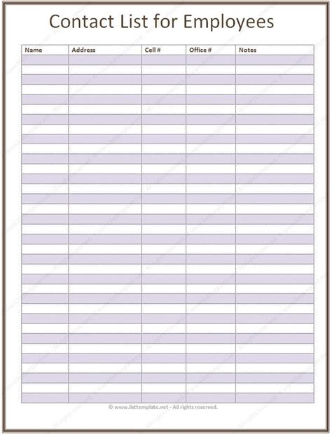 Employee List Template Word
