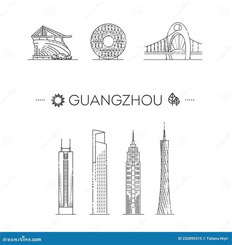 Guangzhou Symbols, Vector Illustration in Linear Style Stock Vector