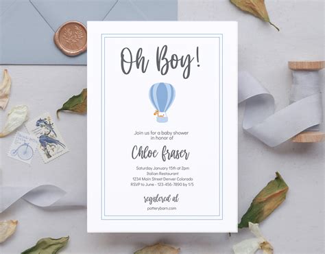 Blue Hot Air Balloon Baby Shower Invitation Editable Template Etsy