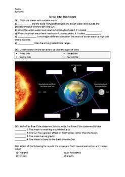 Earth S Tides Worksheet Easel Activity Printable Pdf Tpt