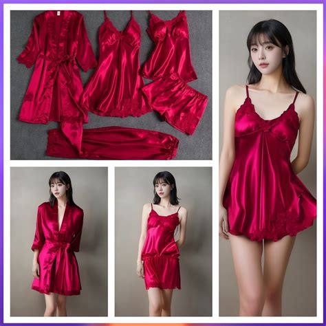 In Set Silk Sleepwear Women Lace Lingerie Bridal Wedding Pajama Long Sleeve Sexy Robe