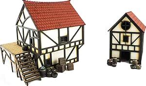 War World Gaming Medieval Town Cottage und Bürgerhaus Set mit Harz