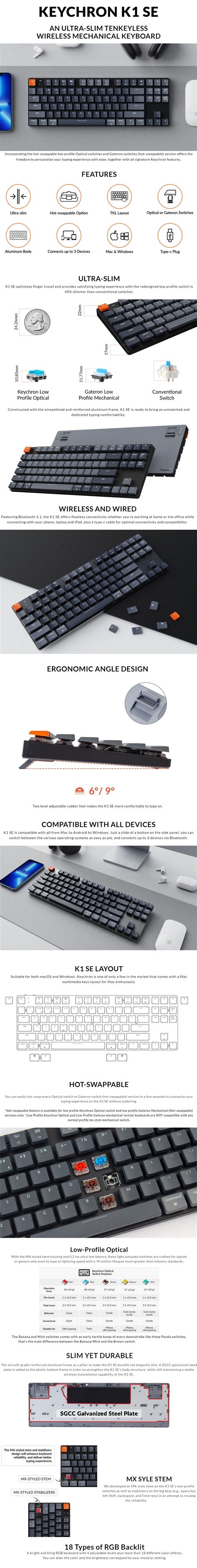 Keychron K Se Rgb Wireless Tkl Hot Swappable Optical Mechanical Keyboard Red Switch