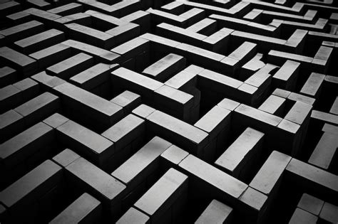 Abstract Maze Pattern With Twisting Black And White Pathways Premium