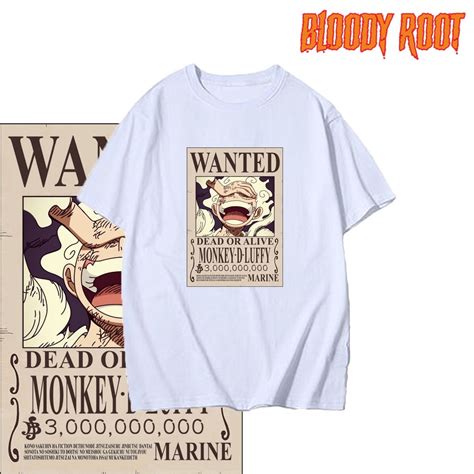 Putih One Piece Wanted Monkey D Luffy Gear 5thwhitet Shirt Anime One