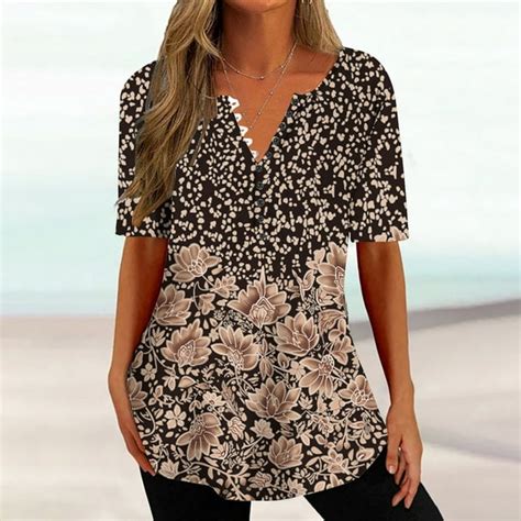 Gersome Women S Casual Boho Floral Print V Neck Short Sleeve Loose Blouses Shirts Tops