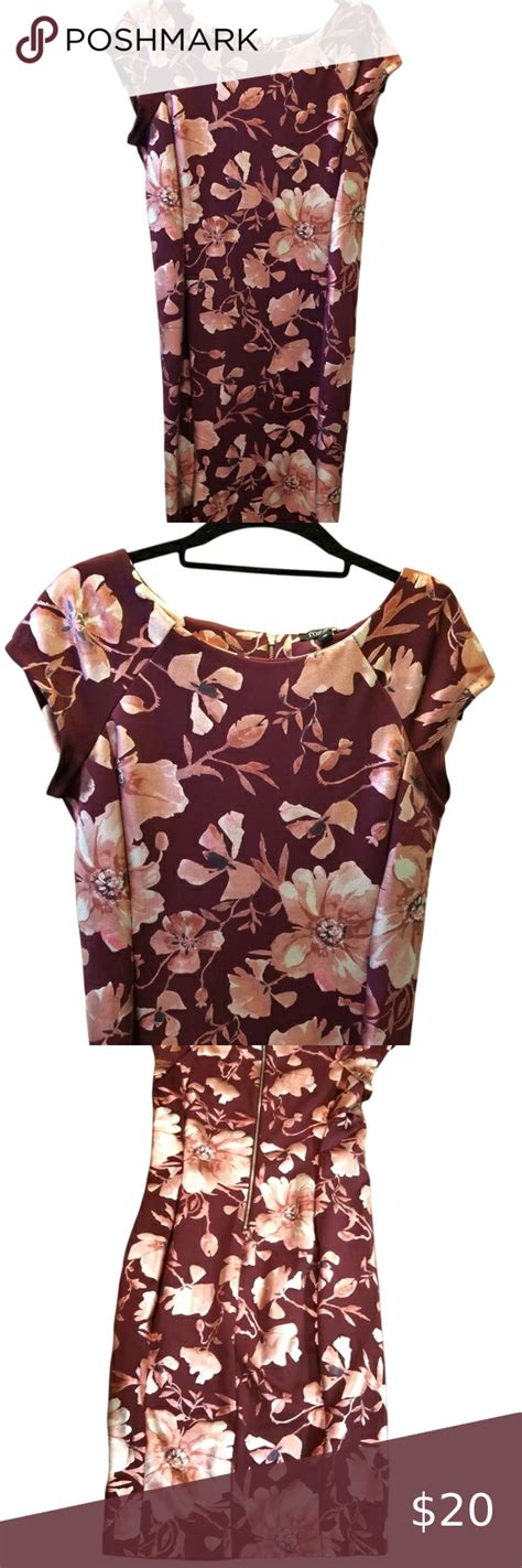 4 For 20 SALE Roz Ali Burgundy Dress With Pink Foil Flowers Size 10