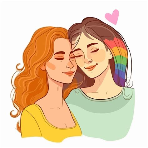 虹の旗を持つレズビアンのカップルの肖像画 Lgbtq の概念 カップルのイラスト プレミアムベクター