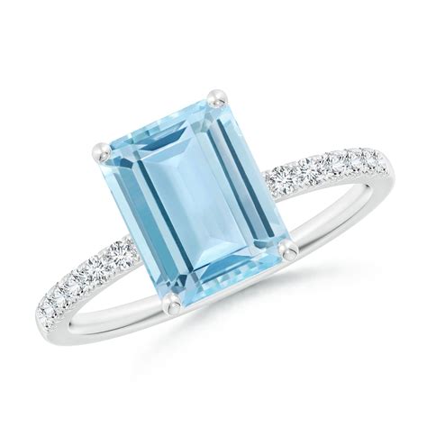 Angara Emerald-cut Aquamarine Engagement Ring With Diamonds In Blue
