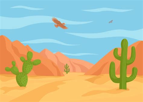 Paisagem Do Deserto Dos Desenhos Animados Montanhas Cactos E Guias