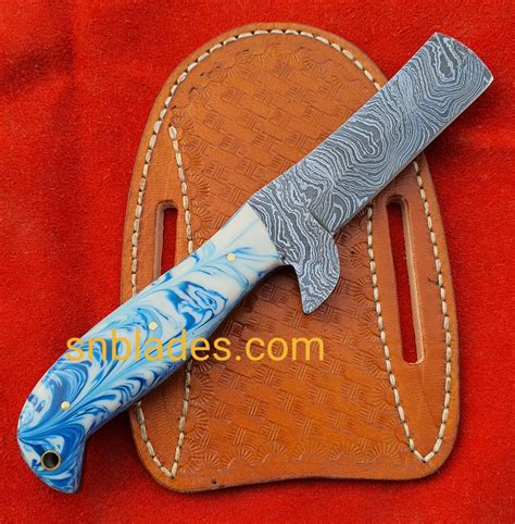 Custom Handmade Damascus Steel Bull Cutter Knife Sn Blades