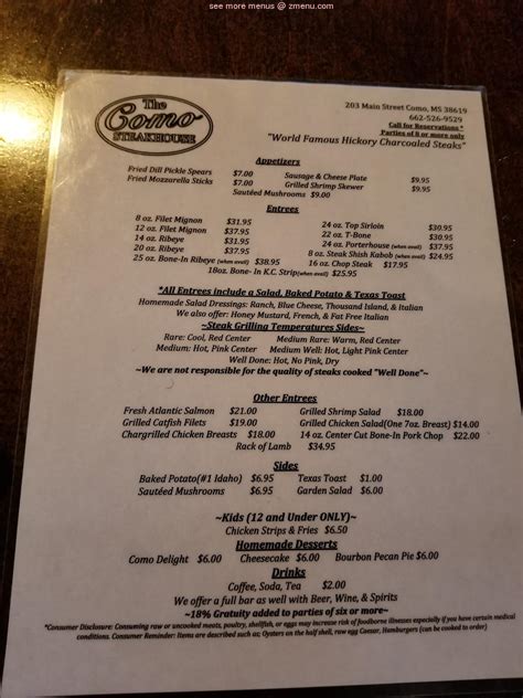 Online Menu of Como Steak House Restaurant, Como, Mississippi, 38619 ...