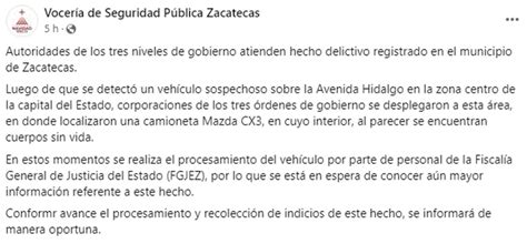 Abandonan 10 Cuerpos Frente A Palacio De Gobierno De Zacatecas Esto Es