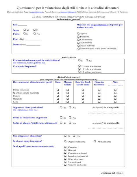 Questionario 1 Abitudini Alimentari PDF