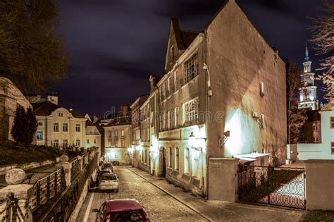 Poznan Poland Old Town By Night Cityscape And Colorful Lights Of