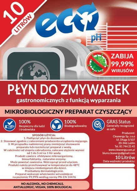 Eco Ph Zmywarka Ekologiczny P Yn Do Zmywarek Gastronomicznych L