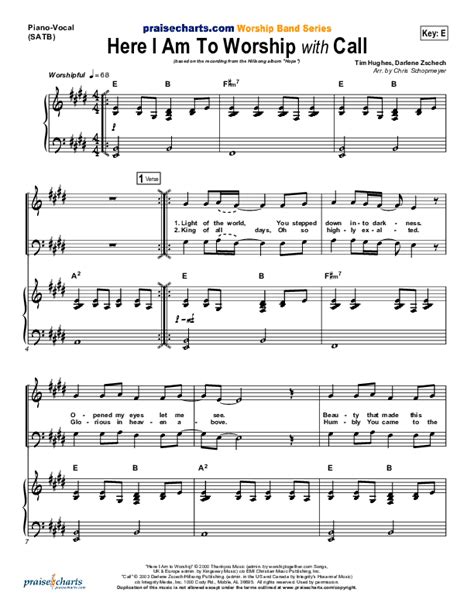 Here I Am To Worship (with Call) Sheet Music PDF (Hillsong Worship ...