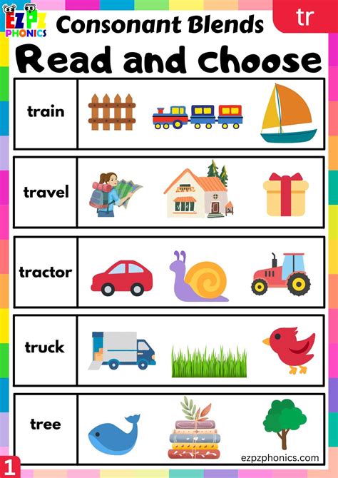 group tr words read  choose phonics consonant blends worksheet