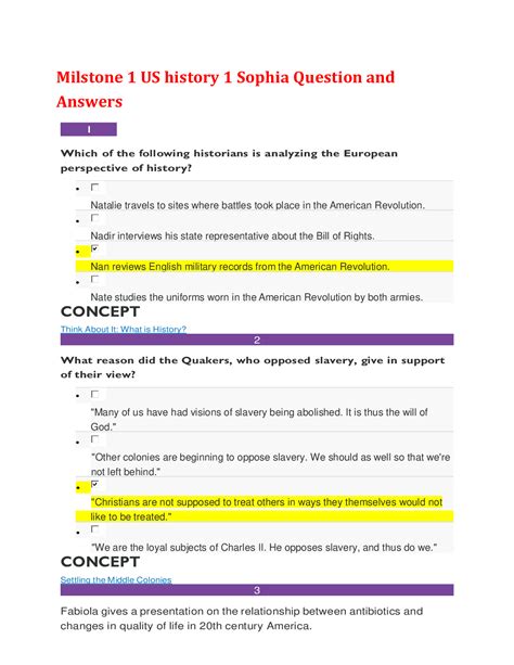 Milstone 1 US history 1 Sophia Question and Answers,100% CORRECT