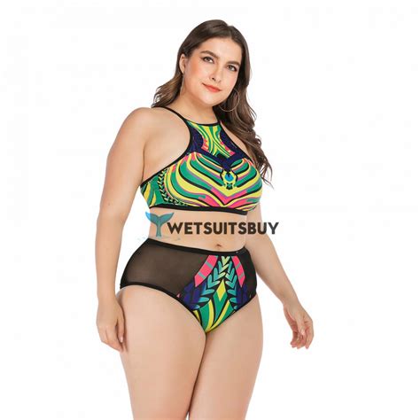 Halter Top Bikini Sexy Fishnet Plus Size Swimsuit