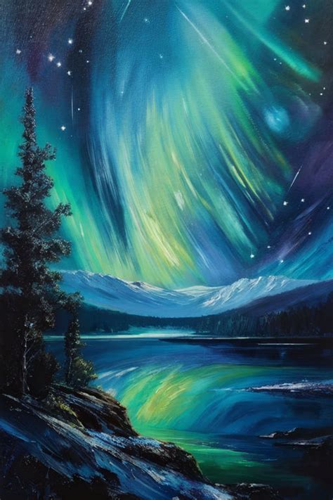 An exquisite oil painting showcasing a tranquil night sky by bob ...