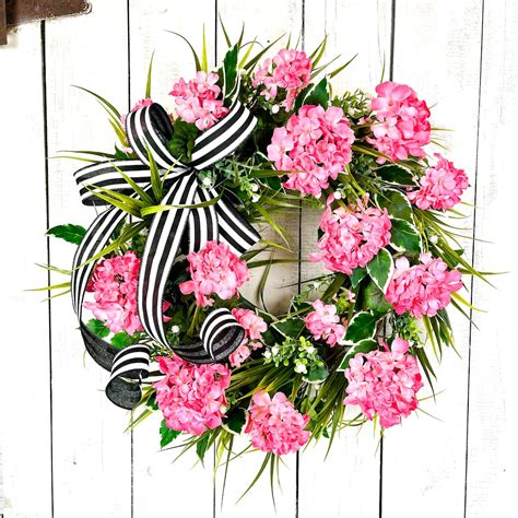 Pink Geranium Wreath For Front Door Geranium Door Décor Cottagecore Home Decoration Pink Spring