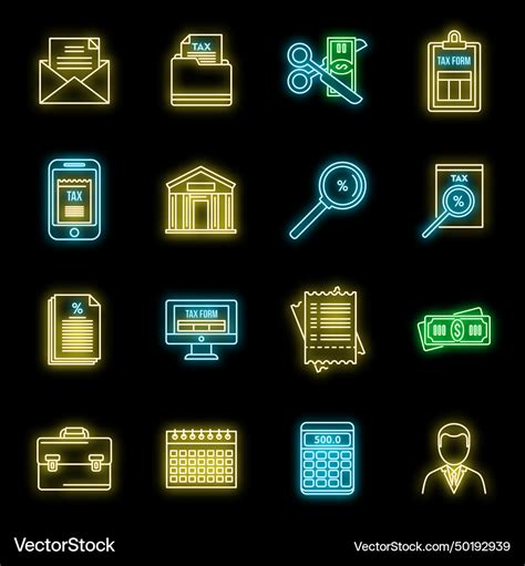 Tax Inspector Audit Icons Set Neon Royalty Free Vector Image