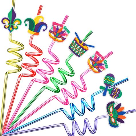 Mardi Gras Party Favors 24pcs Mardi Gras Straws Plastic Mardi Gras Party Decorations