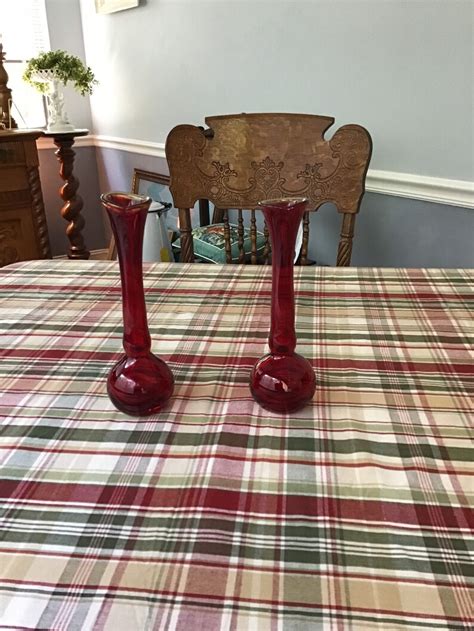 Pair Of Ruby Red 10 1 2 Bud Vases With A Amberina Edge Etsy