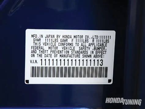 Honda Year Model Vin Number