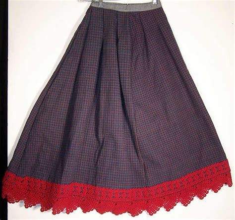 Victorian Blue Red Plaid Wool Winter Petticoat Skirt Close Up 1880