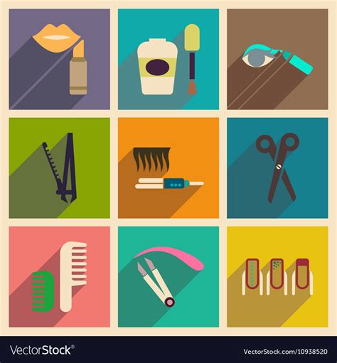 Modern Flat Icons Collection With Shadow Vector Image