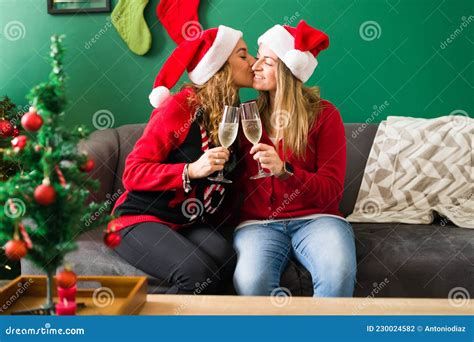 Happy Gay Couple Celebrating The Holidays Stock Photo Image Of Happy