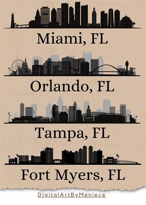Florida City Skylines Miami Tampa Orlando Fort Myers Cityscapes Bundle