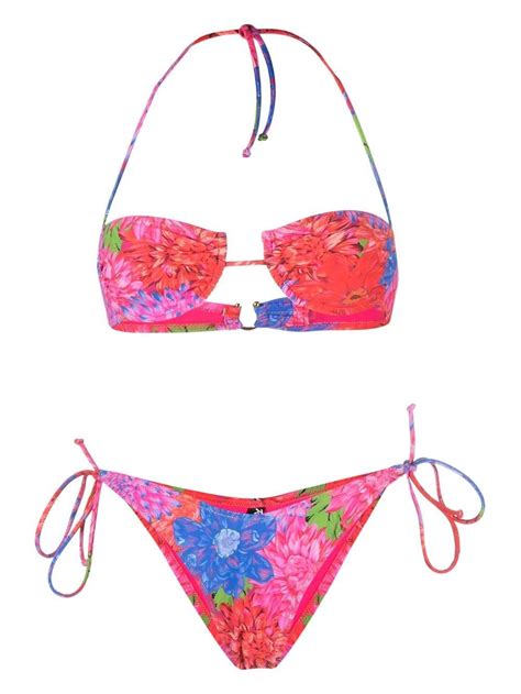 Reina Olga Penny Floral Print Halterneck Bikini Farfetch