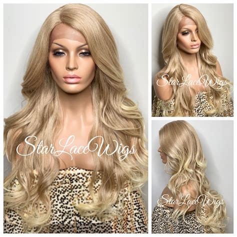 Blonde Lace Front Wig Long Curly Synthetic Side Part Layers Etsy