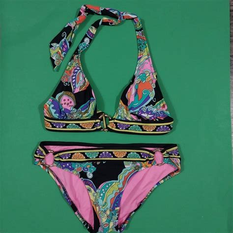 Trina Turk Swim Trina Turk Bikini Set Size Floral Triangle String Bright Colorful Swim