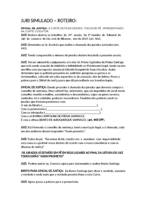 Juri Simulado Roteiro - Roteiro JURI Simulado DOM Casmurro - JURI SIMULADO – ROTEIRO: OFICIAL ...