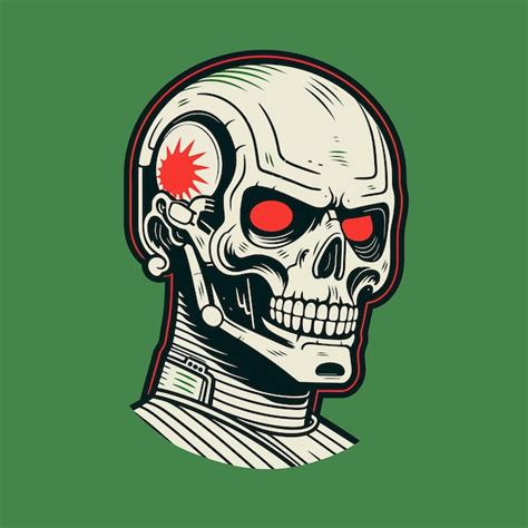 Un Dibujo De Una Calavera Con Ojos Rojos Y Un Punto Rojo Vector Premium